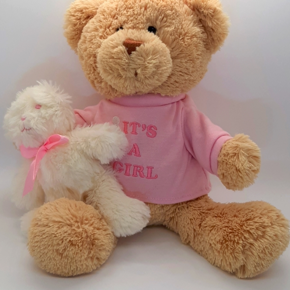 GUND, It's a Girl Bear, Plush Animal Toy, 12 inch, with mini white bear
